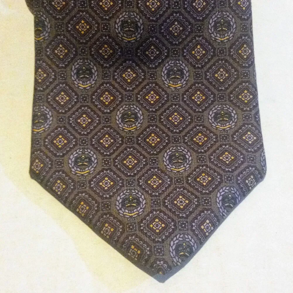 Vintage Liberty Of London Silk Tie-Wreath-Crowns-1990s-Standard-Classic-Prep